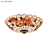 Flushmount Tiffany Shell Ceiling Light Fixture With Peony Pattern Pink 3/4 Bulbs Various Sizes