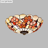 Flushmount Tiffany Shell Ceiling Light Fixture With Peony Pattern Pink 3/4 Bulbs Various Sizes
