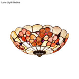Flushmount Tiffany Shell Ceiling Light Fixture With Peony Pattern Pink 3/4 Bulbs Various Sizes