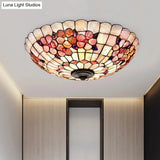 Flushmount Tiffany Shell Ceiling Light Fixture With Peony Pattern Pink 3/4 Bulbs Various Sizes