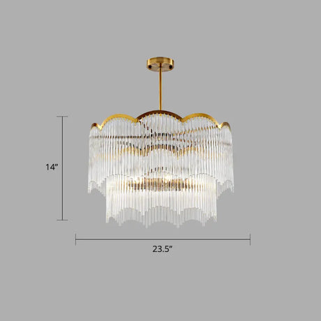 Fluted Clear Glass Rods Pendant Light: Postmodern Wavy Bedroom Chandelier / 23.5’