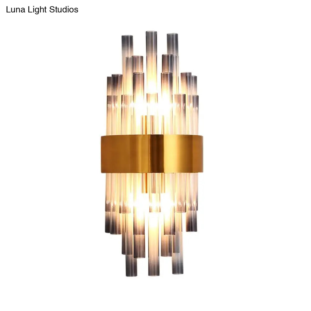 Fluted Glass Cylinder Wall Light Postmodern Brass Hallway Sconce (1-Light Fixture)