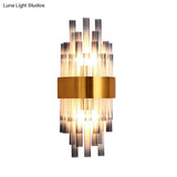 Fluted Glass Cylinder Wall Light Postmodern Brass Hallway Sconce (1-Light Fixture)