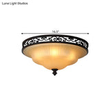 Fluted Glass Led Ceiling Light With Black Cover Lid Traditional Style For Dining Hall -