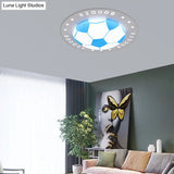 Football Flush Mount Led Ceiling Light For Kids Bedroom: Metal & Acrylic Sport Style