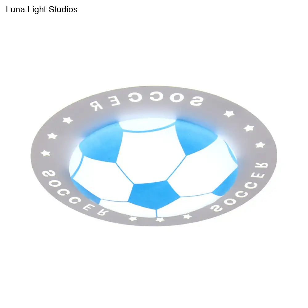 Football Flush Mount Led Ceiling Light For Kids Bedroom: Metal & Acrylic Sport Style