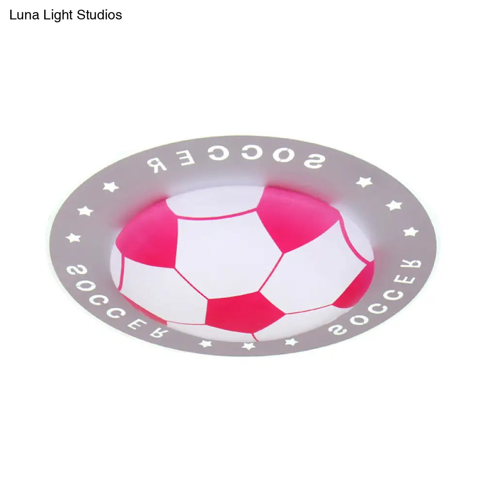 Football Flush Mount Led Ceiling Light For Kids Bedroom: Metal & Acrylic Sport Style
