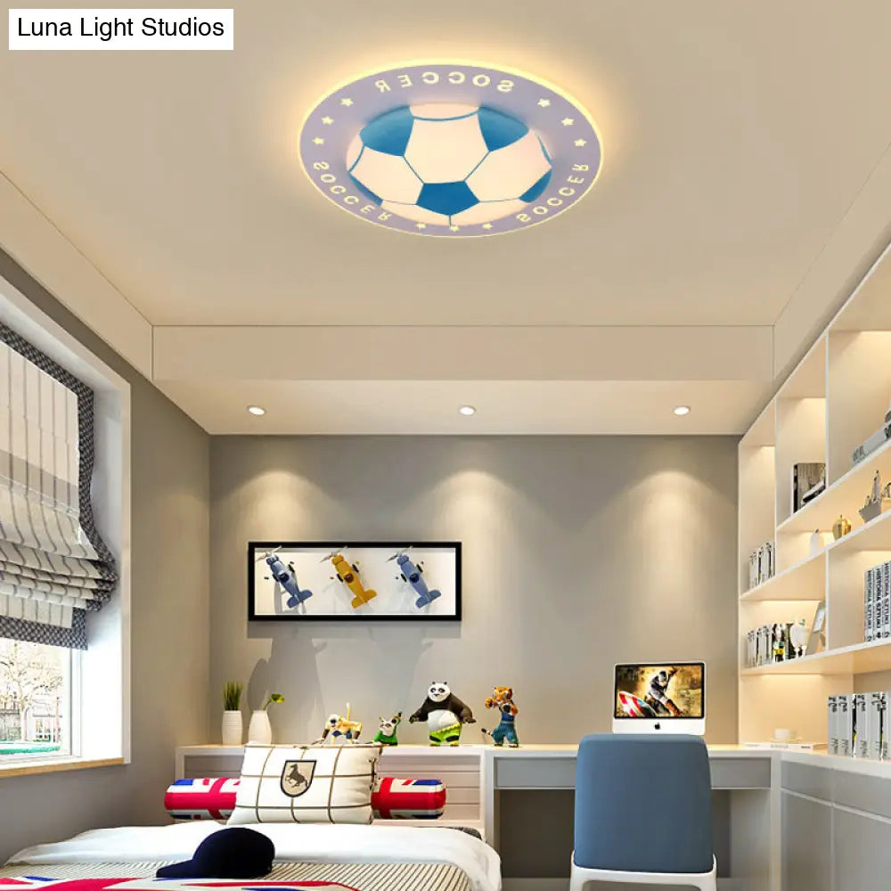 Football Flush Mount Led Ceiling Light For Kids Bedroom: Metal & Acrylic Sport Style
