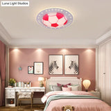 Football Flush Mount Led Ceiling Light For Kids Bedroom: Metal & Acrylic Sport Style