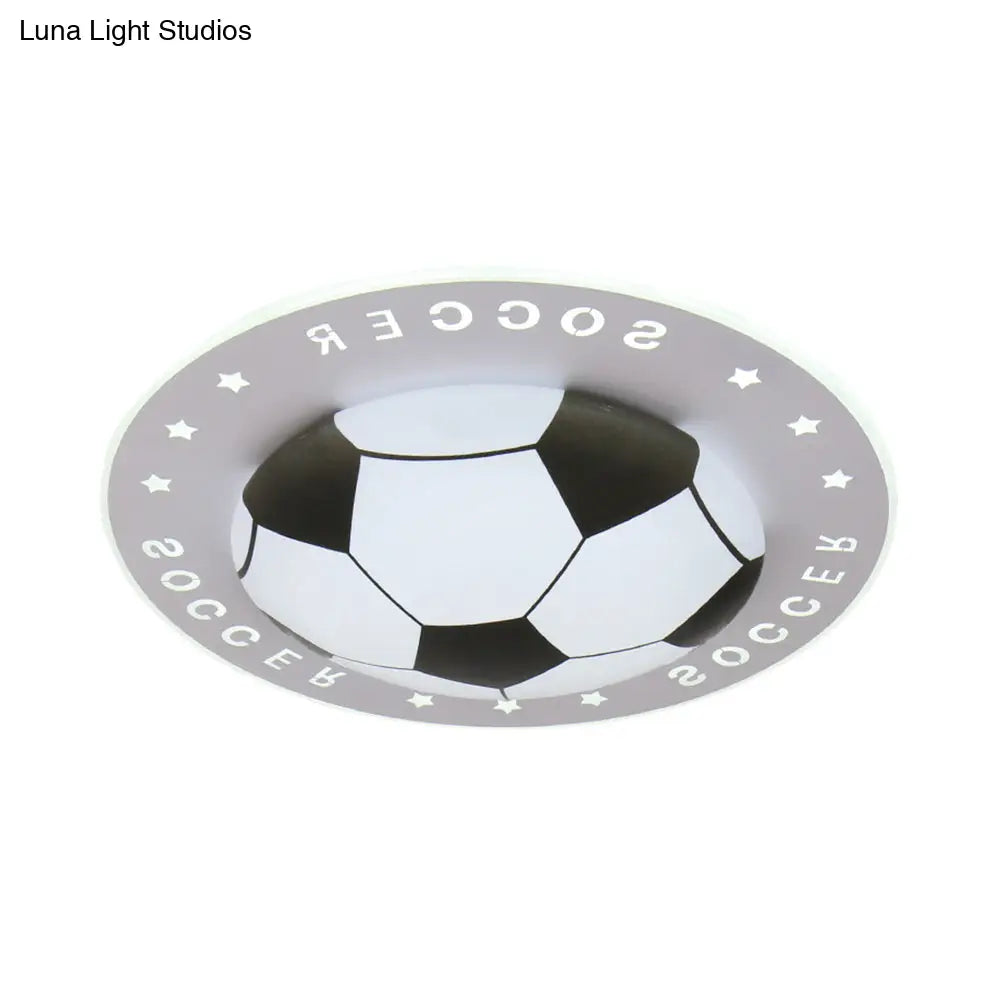 Football Flush Mount Led Ceiling Light For Kids Bedroom: Metal & Acrylic Sport Style