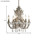 French Country 6-Light Crystal Candle Chandelier In Antiqued Grey