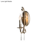 French Country Bedroom Wall Lamp - Brass Finish Sconce Light With Crystal Accent