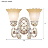 French Country Blossom Wall Sconce - Opaline Glass Lighting With Swirl Arm In Gold