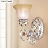 French Country Blossom Wall Sconce - Opaline Glass Lighting With Swirl Arm In Gold