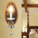 French Country Clear Crystal Wall Sconce - Antique Brass 1-Head Lighting