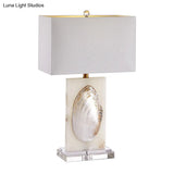 French Country Fabric Rectangle Living Room Table Lamp - White Nightstand Light With Shell