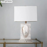 French Country Fabric Rectangle Living Room Table Lamp - White Nightstand Light With Shell