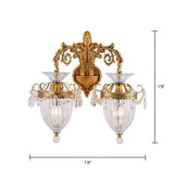 French Country Gold Wall Sconce With Clear Glass Bell Shade For Corridor 2 / Metal