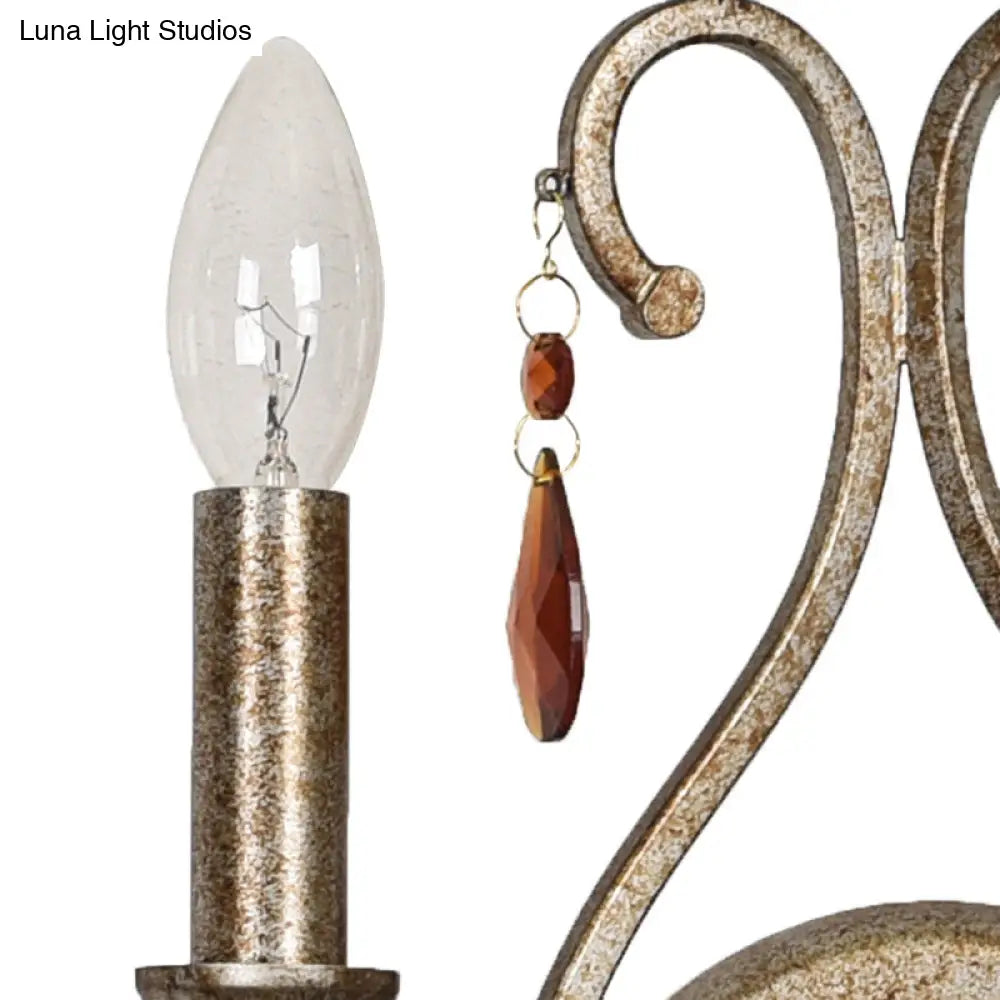 French Country Iron Candle Wall Sconce With Crystal Deco - Aged Silver 2-Light Fixture