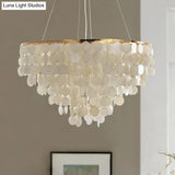 French Country Pendant Lamp With Natural Shell Chandelier In Gold