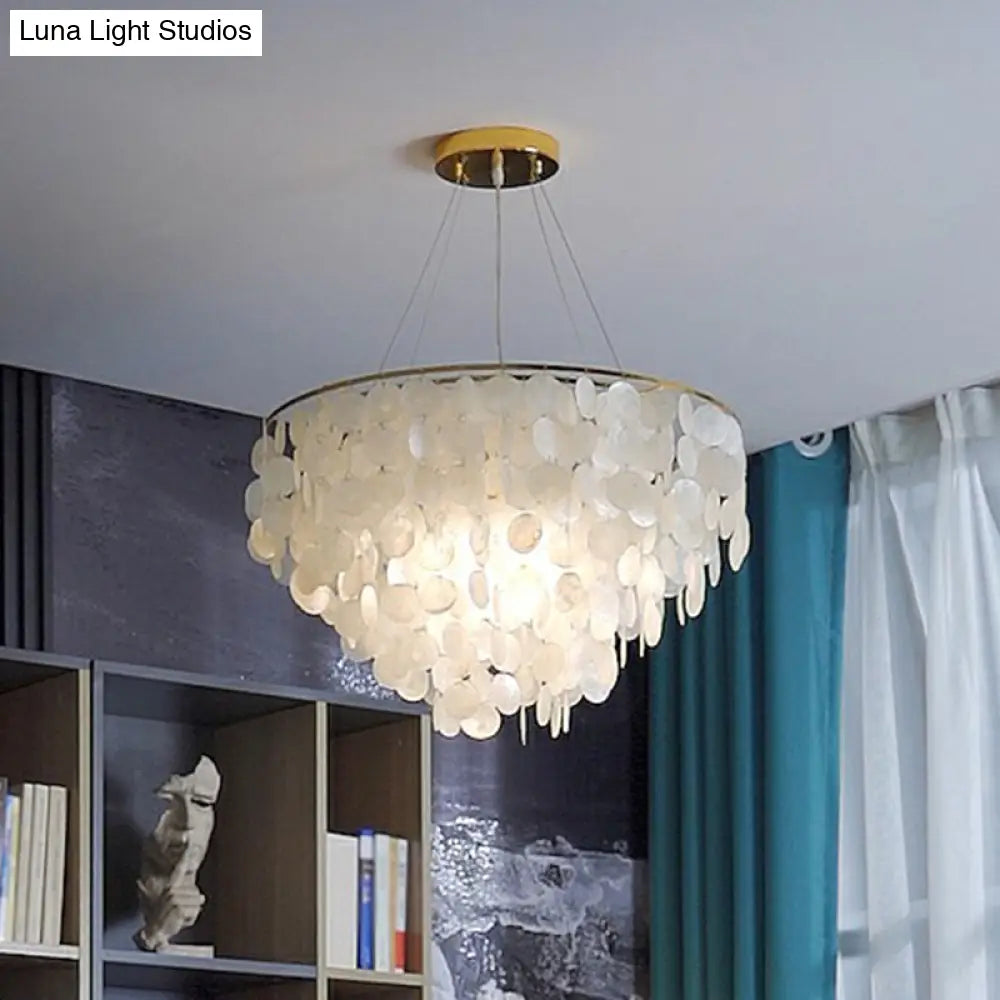 French Country Pendant Lamp With Natural Shell Chandelier In Gold