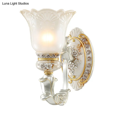 French Country Wall Sconce Light With Carved Flower Detail - Bloom Hallway Lamp
