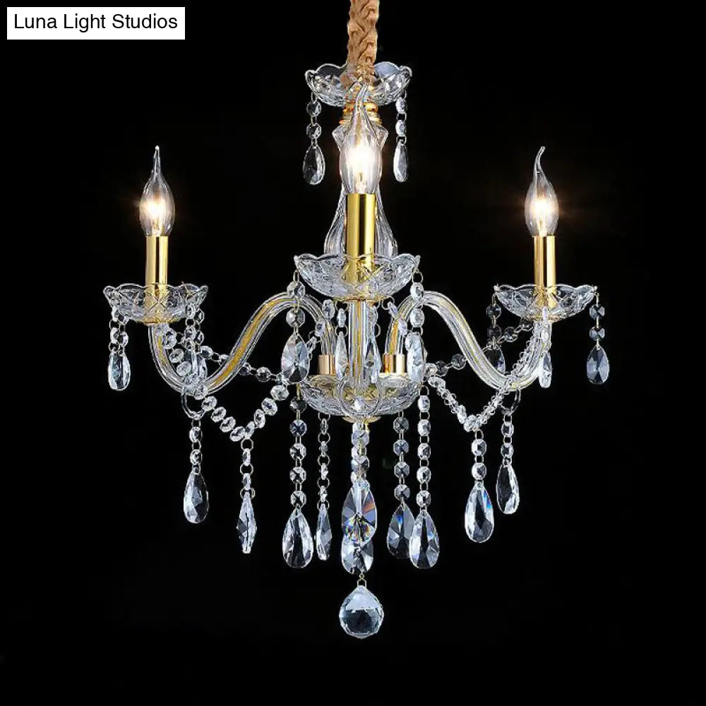 French-Style Crystal Chandelier: Elegant 3-Light Golden Ceiling Pendant