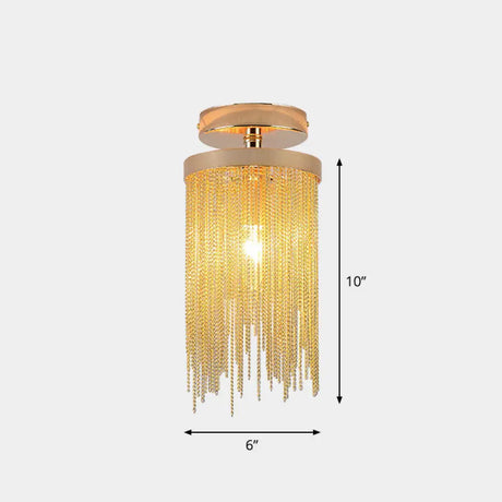 Fringed Chainlet Flush Mount Ceiling Light - Contemporary Aluminum Fixture For Corridors Gold