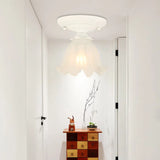 Frost Glass Ruffle Semi Flush Ceiling Light - Single - Bulb Pastoral Bedroom Fixture White