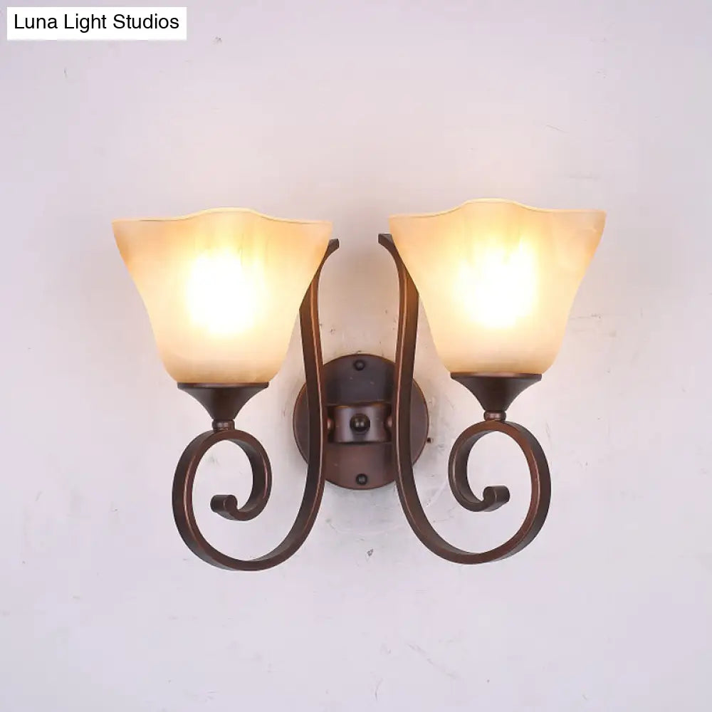Frost Glass Wall Lamp In Rustic Copper Square Bell Shape- Perfect For Living Room