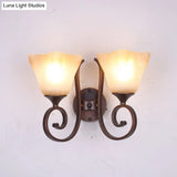 Frost Glass Wall Lamp In Rustic Copper Square Bell Shape- Perfect For Living Room