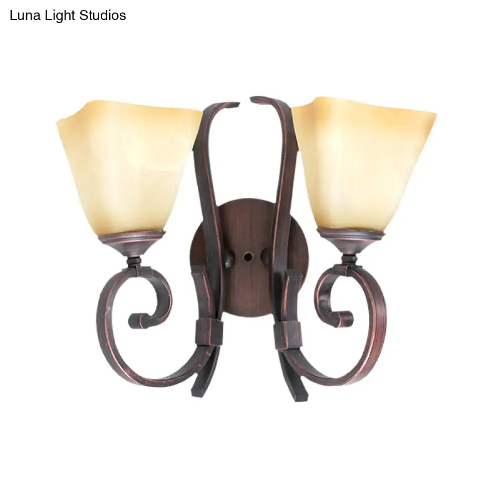 Frost Glass Wall Lamp In Rustic Copper Square Bell Shape- Perfect For Living Room