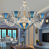 Frosted Blue Conical Glass Chandelier Lamp - Baroque Design With 3/9/11 Lights Elegant Cream