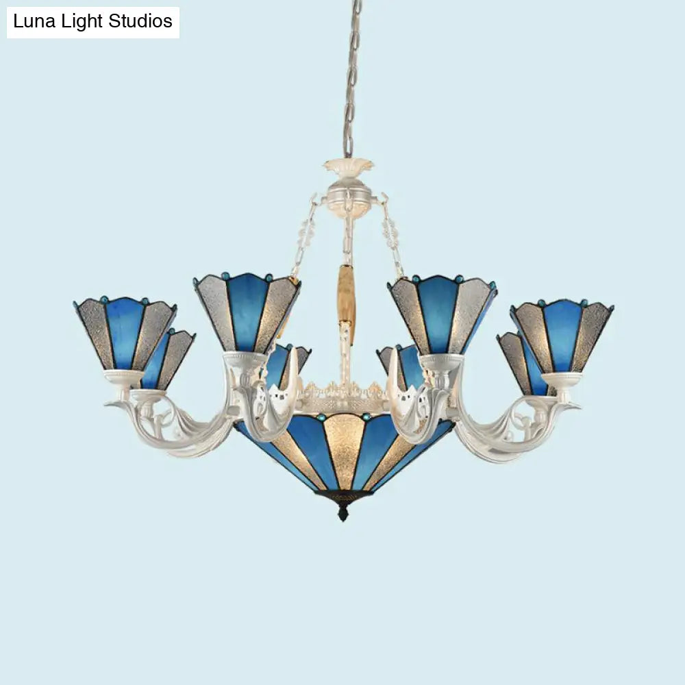 Frosted Blue Conical Glass Chandelier Lamp - Baroque Design With 3/9/11 Lights Elegant Cream