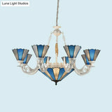 Frosted Blue Conical Glass Chandelier Lamp - Baroque Design With 3/9/11 Lights Elegant Cream