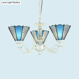 Frosted Blue Conical Glass Chandelier Lamp - Baroque Design With 3/9/11 Lights Elegant Cream