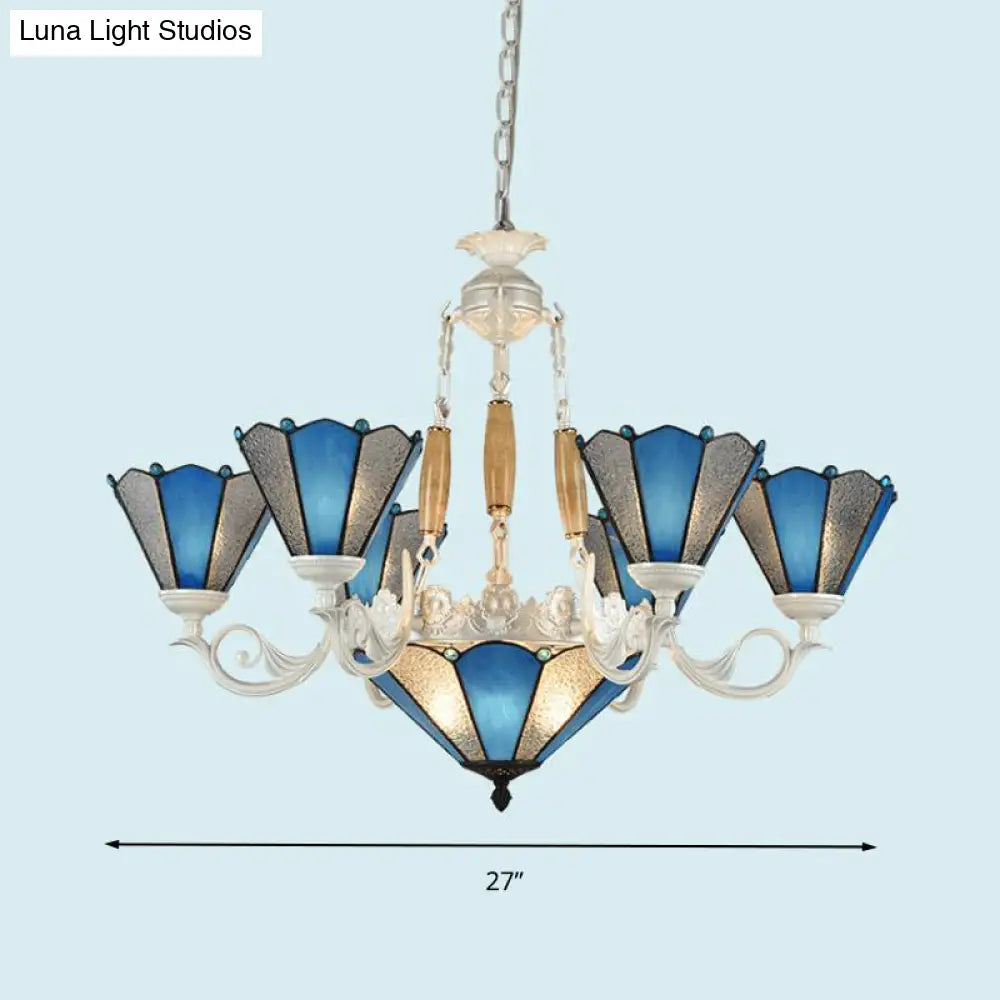 Frosted Blue Conical Glass Chandelier Lamp - Baroque Design With 3/9/11 Lights Elegant Cream