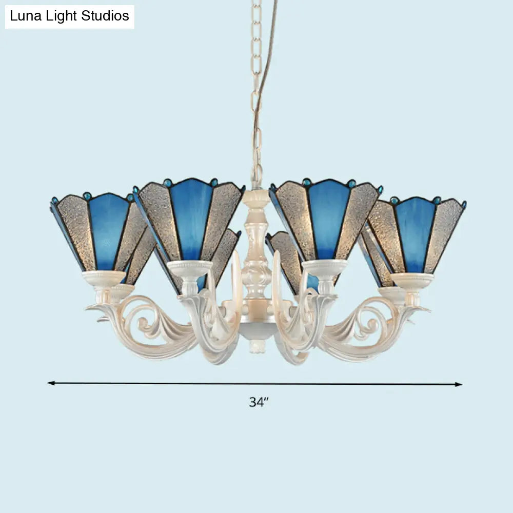 Frosted Blue Conical Glass Chandelier Lamp - Baroque Design With 3/9/11 Lights Elegant Cream