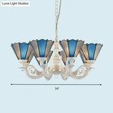Frosted Blue Conical Glass Chandelier Lamp - Baroque Design With 3/9/11 Lights Elegant Cream
