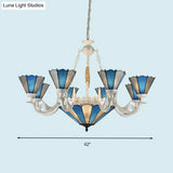 Frosted Blue Conical Glass Chandelier Lamp - Baroque Design With 3/9/11 Lights Elegant Cream