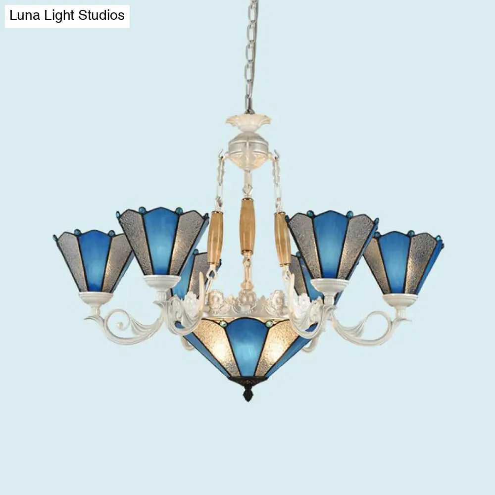 Frosted Blue Conical Glass Chandelier Lamp - Baroque Design With 3/9/11 Lights Elegant Cream