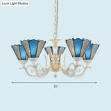 Frosted Blue Conical Glass Chandelier Lamp - Baroque Design With 3/9/11 Lights Elegant Cream