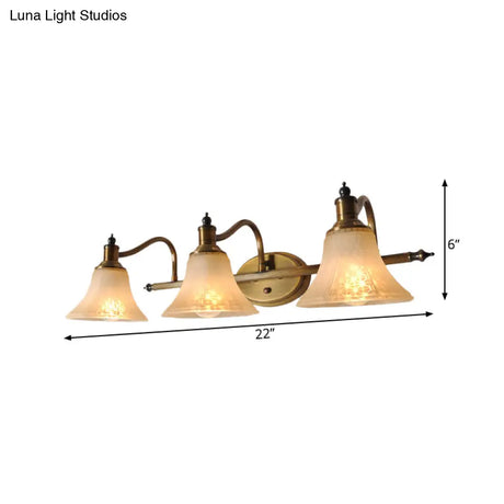Frosted Glass Bell Vanity Light With Metal Swooping Arm - Antique Gold 2/3 Bulbs Bathroom Sconce
