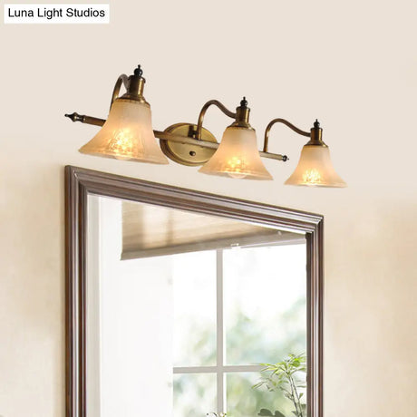 Frosted Glass Bell Vanity Light With Metal Swooping Arm - Antique Gold 2/3 Bulbs Bathroom Sconce