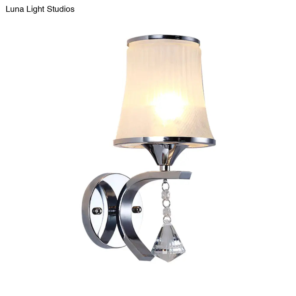 Frosted Glass Bell Wall Sconce - Modern Chrome Lighting For Bedroom