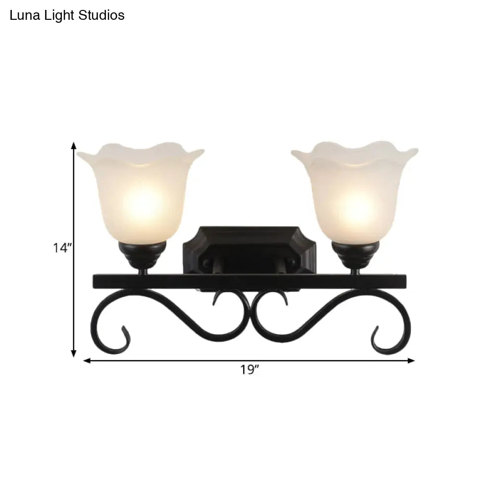 Frosted Glass Black Sconce Light - Single Head Cottage Wall Lighting For Guest Room