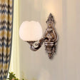 Frosted Glass Bloom Wall Light Vintage Sconce For Living Room With Curved Arm In Coffee 1 /