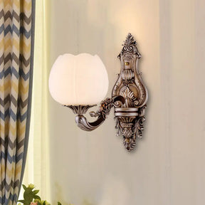 Frosted Glass Bloom Wall Light Vintage Sconce For Living Room With Curved Arm In Coffee 1 /