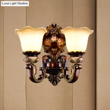 Frosted Glass Bloom Wall Sconce Light Fixture For Bedroom - Brown 1/2 Heads Countryside Lighting
