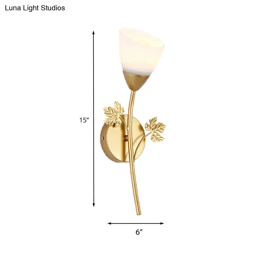 Frosted Glass Bowl Sconce - Contemporary 1/2-Light Hall Wall Mount Fixture With Leaf-Shaped Decor